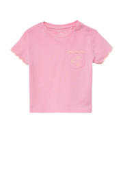 thumbnail: Roze meisjes s.Oliver T-shirt van katoen met effen, korte mouwen, ronde hals en golvende afwerking