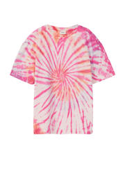 thumbnail: Roze, ecru en blauwe meisjes s.Oliver T-shirt van katoen met tie-dye effect, korte mouwen en ronde hals