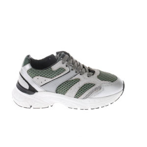 leren chunky sneakers groen/zilver