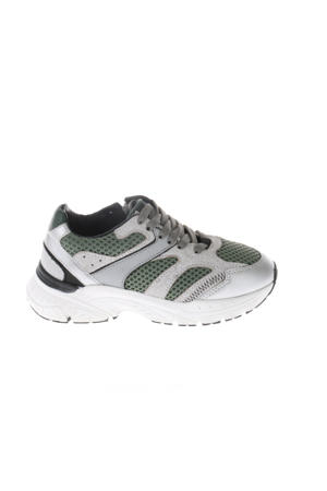 leren chunky sneakers groen/zilver