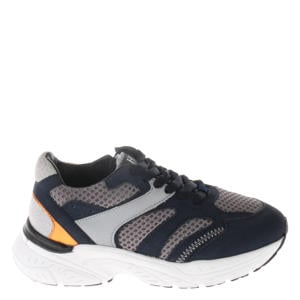 leren chunky sneakers donkerblauw/grijs