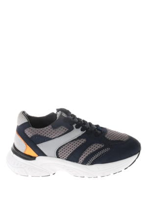 leren chunky sneakers donkerblauw/grijs