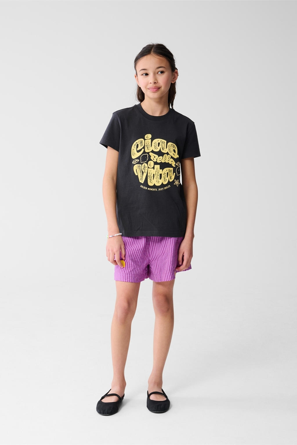 Zwarte meisjes Shoeby T-shirt van katoen met printopdruk, korte mouwen en ronde hals