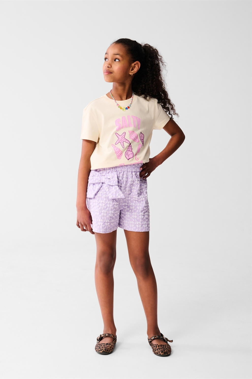 Ecru meisjes Shoeby T-shirt van katoen met printopdruk, korte mouwen en ronde hals