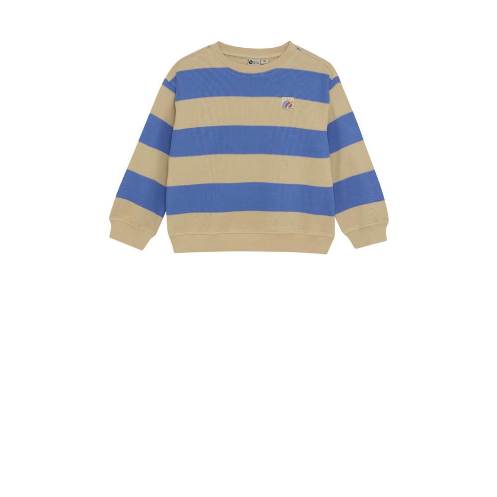 Blauw en beige jongens Daily7 sweater van stretchkatoen met strepenprint, lange mouwen, ronde hals en geribde boorden