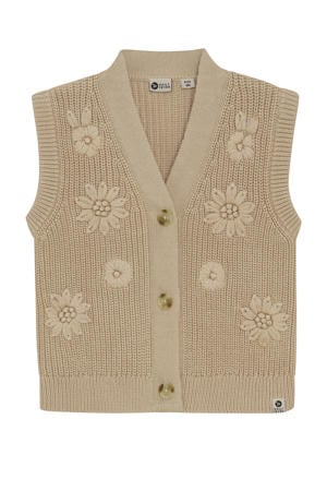 gebloemde gilet lichtbruin gebreid