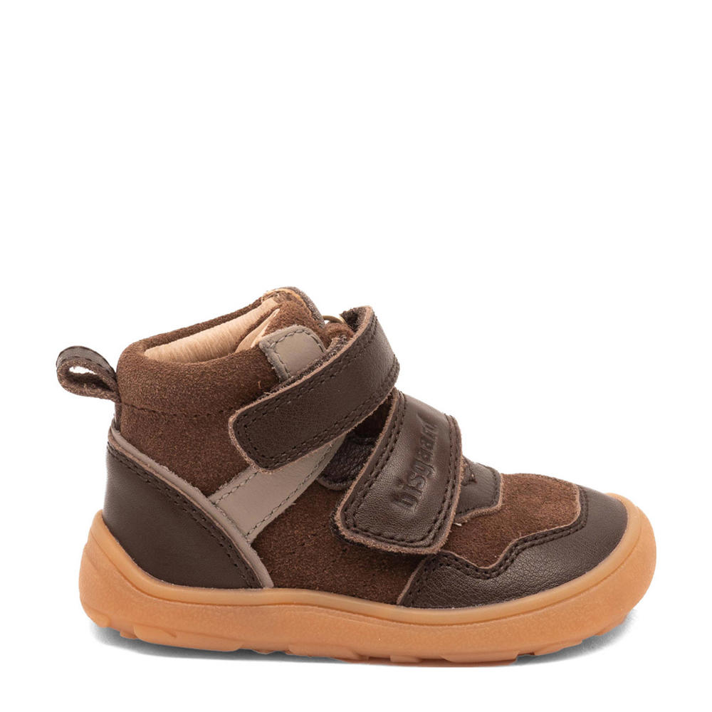 Bruine jongens Bisgaard Barefoot leren sneakers met klittenband