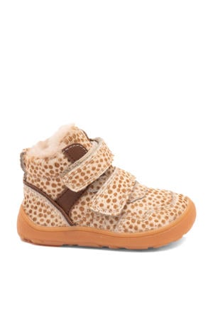 Barefoot Becky Lamb gevoerde leren sneakers ecru/bruin
