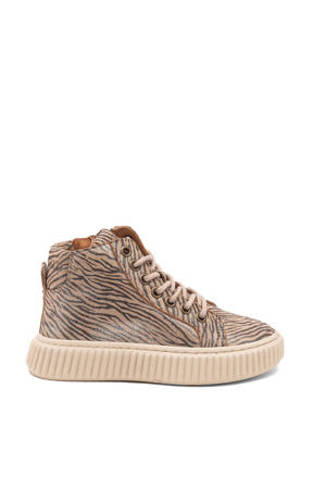 Debbie leren sneakers met zebraprint en glitters lichtbruin
