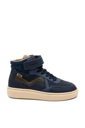gevoerde leren sneakers donkerblauw