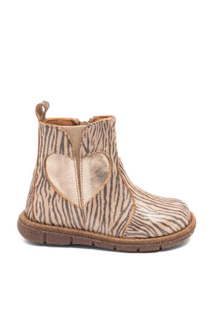 Maggie leren enkelboots met zebraprint en glitters rosé