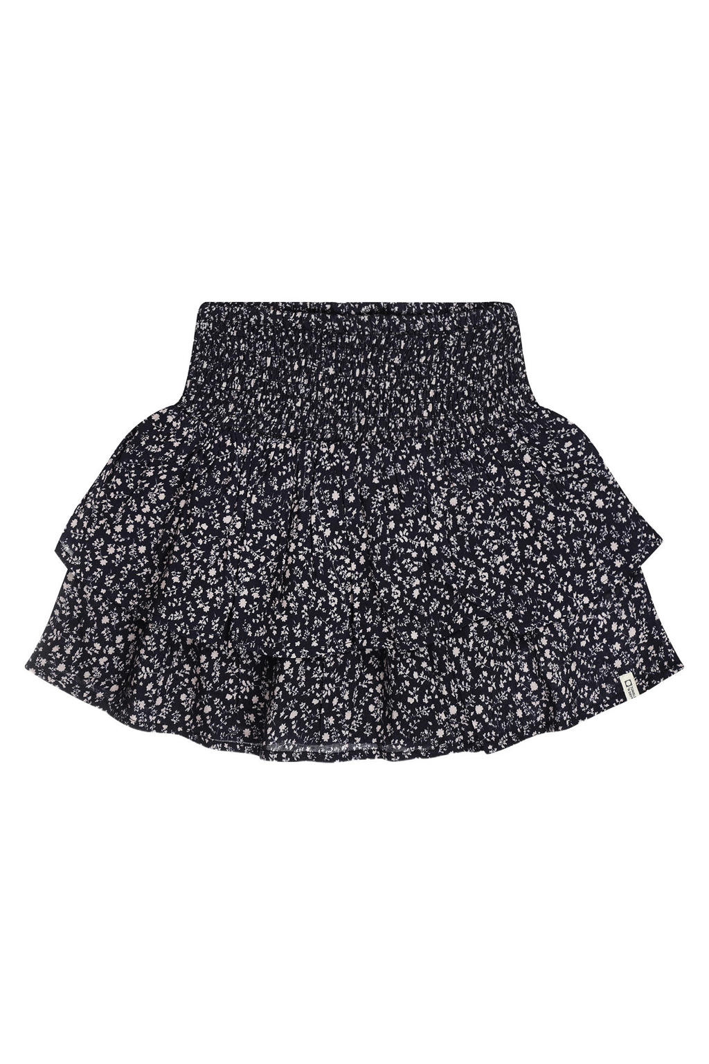 Donkerblauwe meisjes Tumble 'n Dry gebloemde strokenrok gemaakt van viscose en met elastische tailleband
