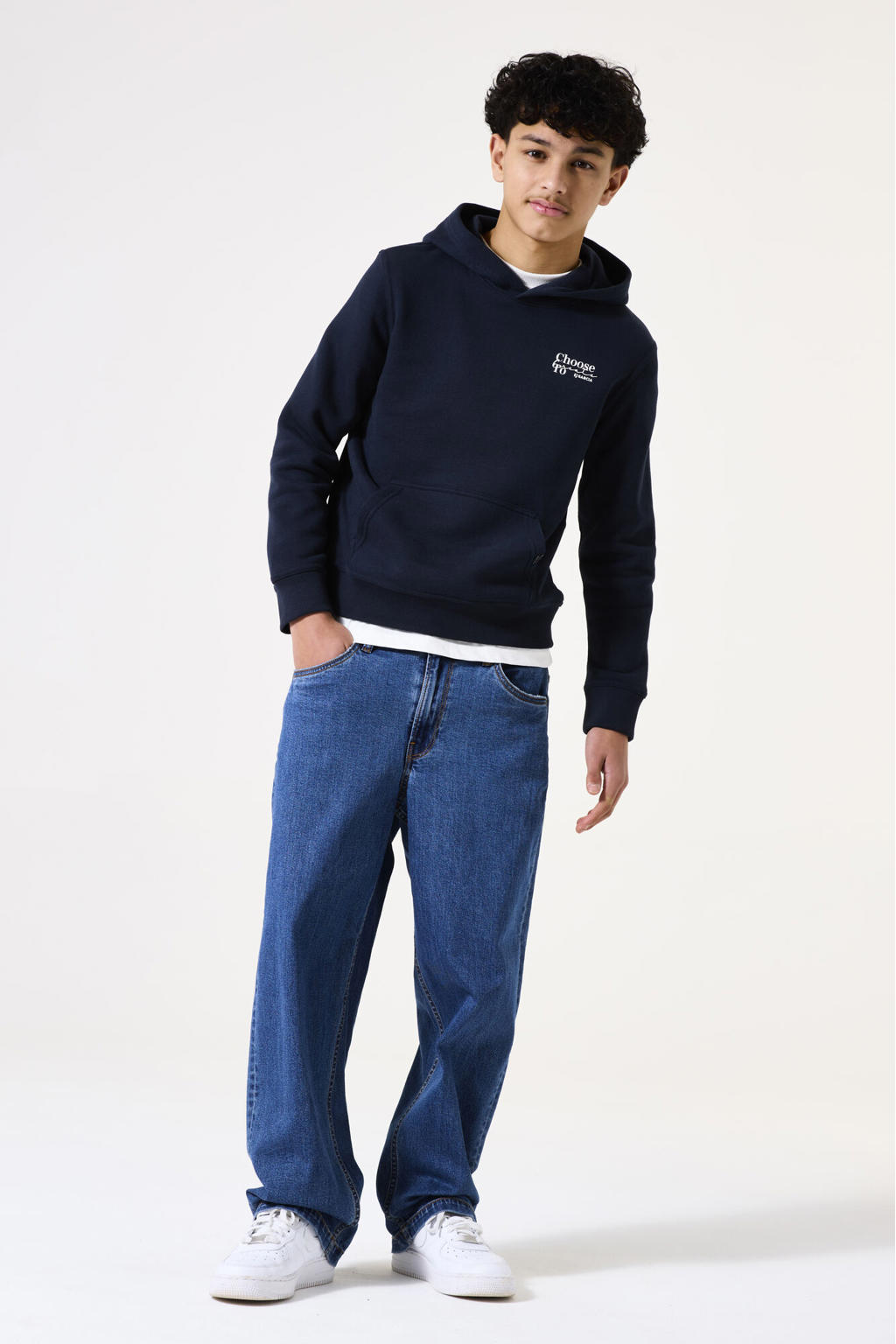 Donkerblauwe jongens Garcia hoodie van sweat materiaal met backprint, lange mouwen en capuchon