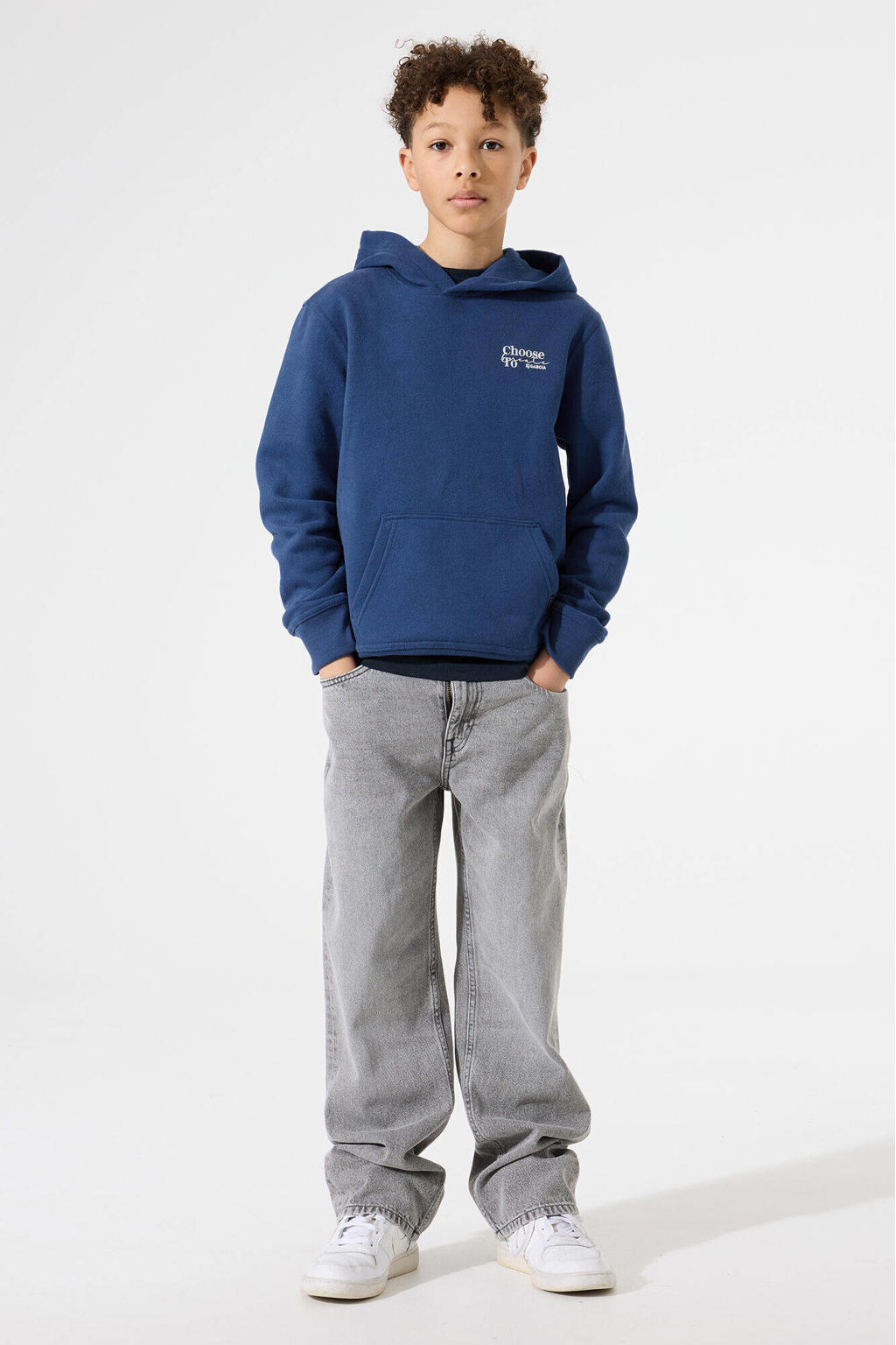 Marineblauw jongens Garcia hoodie blauw van sweat materiaal met backprint, lange mouwen en capuchon