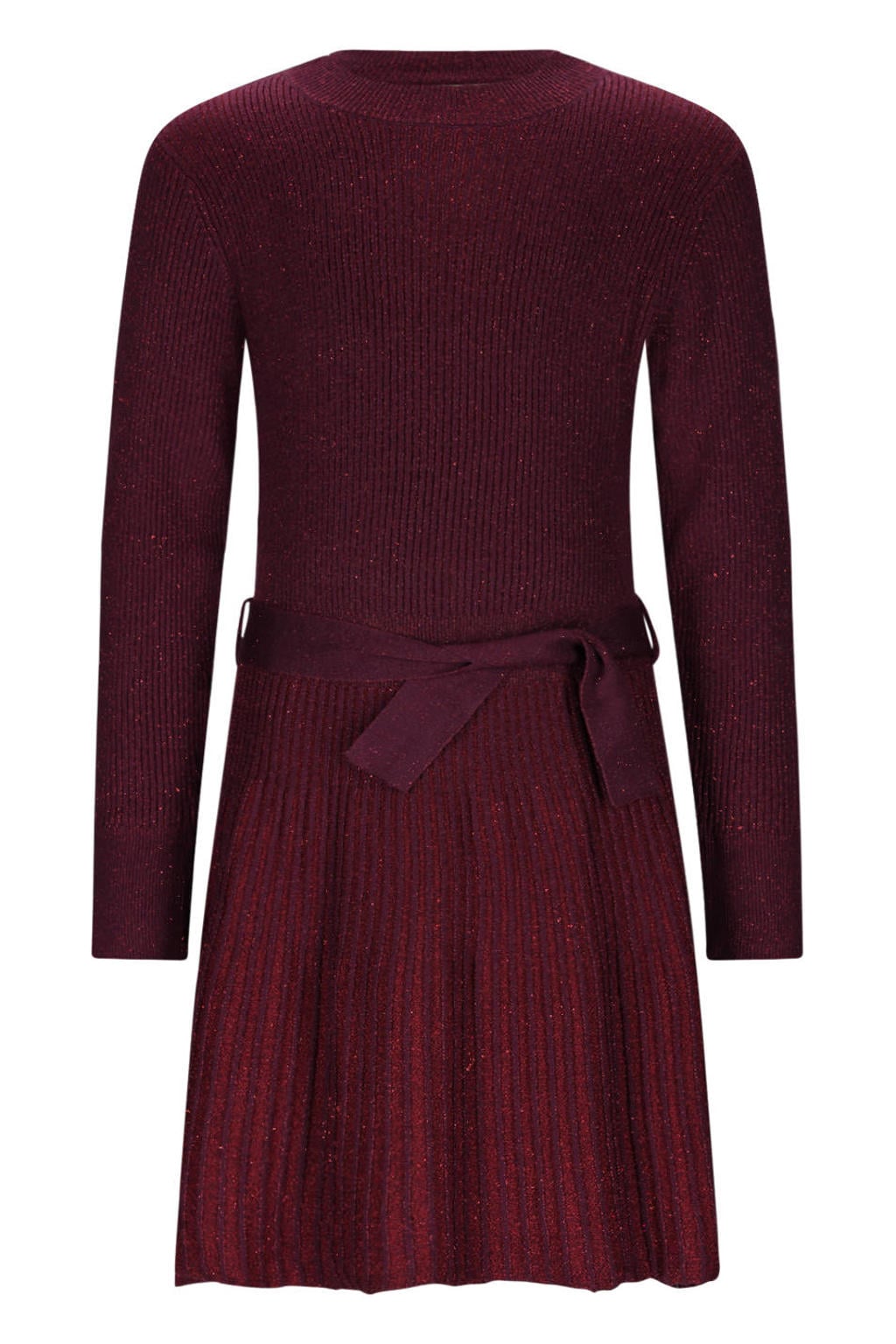 Donkerrode meisjes B.Nosy midi jurk met effen, lange mouwen, ronde hals en elastische tailleband