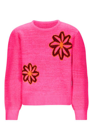 gebloemde sweater roze gebreid