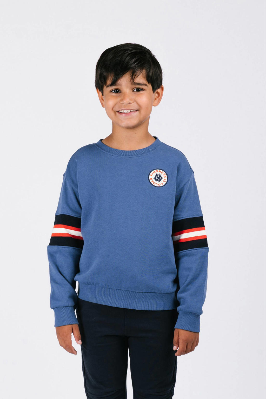 Blauwe jongens B.Nosy sweater van katoen met printopdruk, lange mouwen, ronde hals en geribde boorden