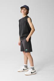 thumbnail: Zwarte jongens Shoeby singlet van katoen met effen, ronde hals en borduursels