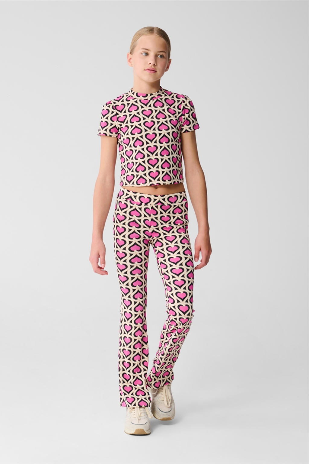 Roze meisjes Shoeby T-shirt van polyester met hartjesprint, korte mouwen en ronde hals