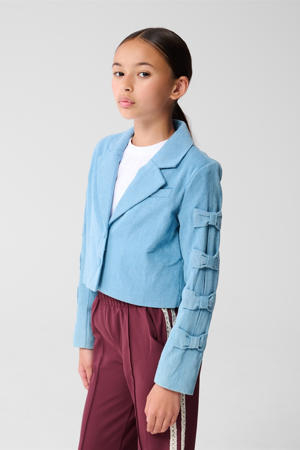 denim cropped blazer blauw