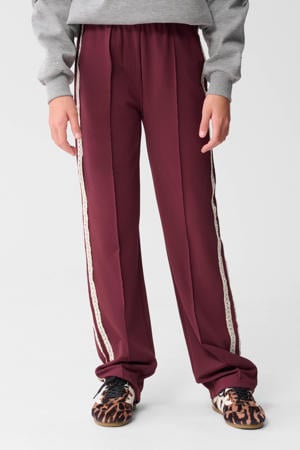 wide leg broek met kanten bies donkerrood