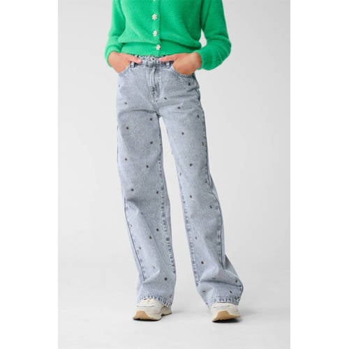 Shoeby high waist straight leg jeans grijs Meisjes Katoen All over print