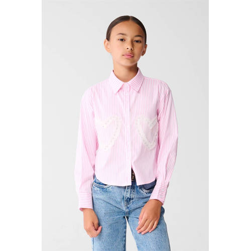 Shoeby blouse roze Meisjes Katoen Klassieke kraag Streep - maat 122/128 afbeelding
