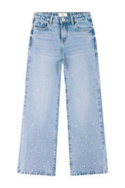 thumbnail: Light blue denim meisjes Shoeby regular high waist straight leg jeans van katoen met rits- en knoopsluiting en effen
