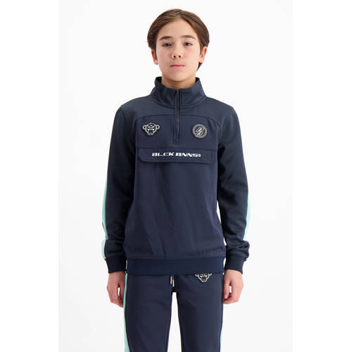 BLACK BANANAS sweater donkerblauw Jongens Polyester Opstaande kraag Meerkleurig