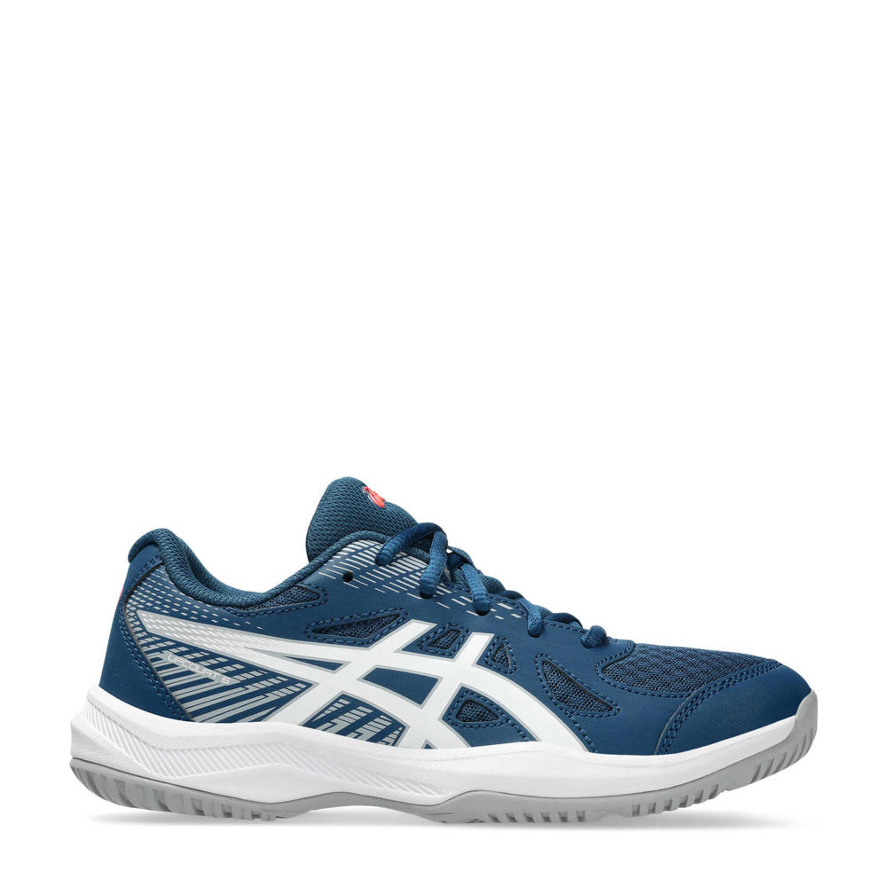 Blauw en witte jongens en meisjes ASICS Upcourt 6 zaalsportschoenen van mesh-pu/voering: mesh/voetbed: eva met veters