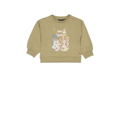 Quapi Mini sweater olijfgroen Meisjes Katoen Ronde hals Printopdruk