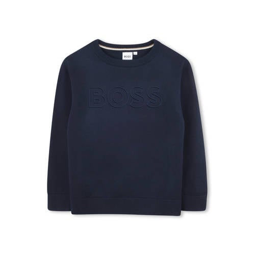 BOSS sweater donkerblauw Jongens Katoen Ronde hals Tekst - maat 170 afbeelding