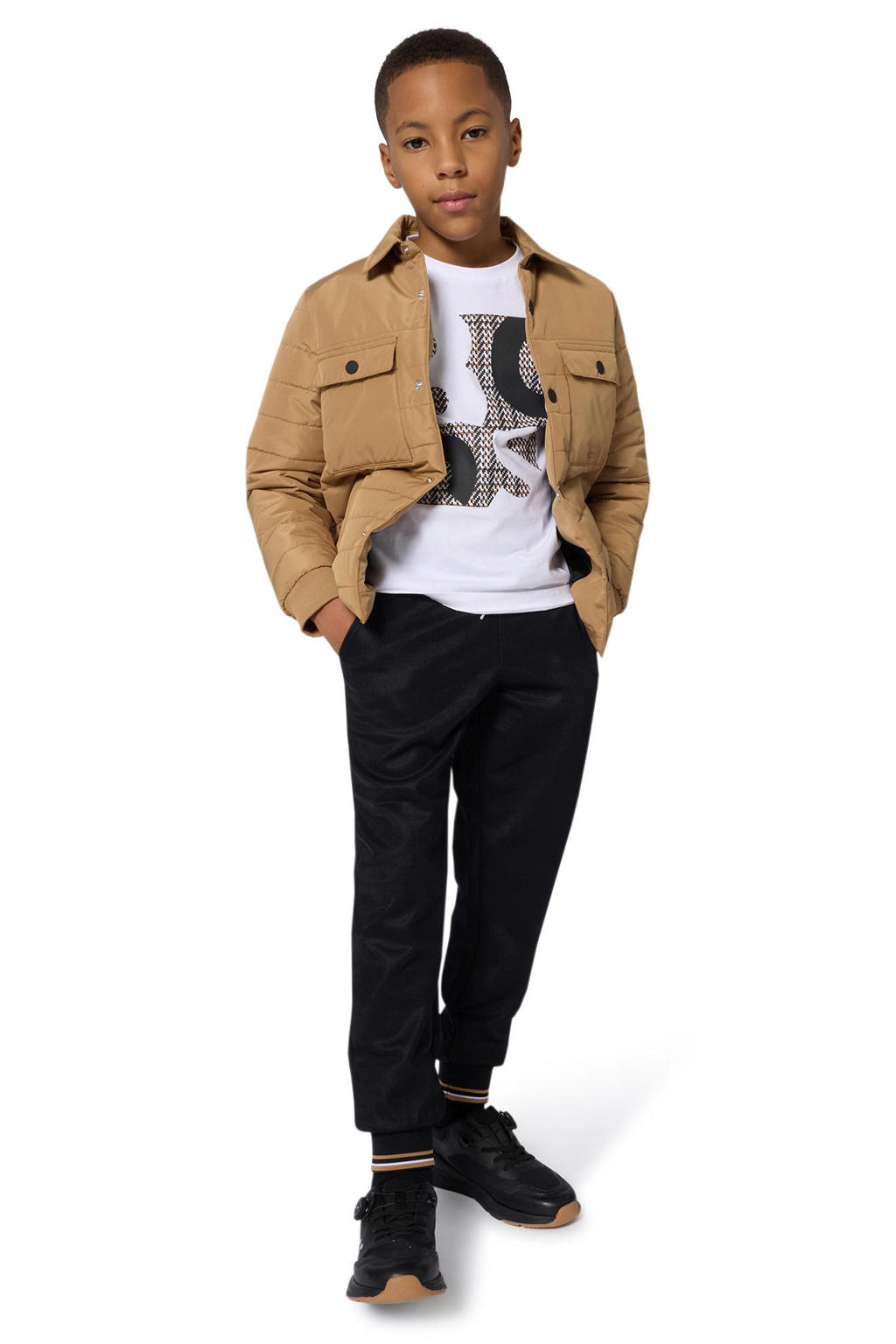 Witte jongens BOSS longsleeve van katoen met printopdruk, lange mouwen en ronde hals