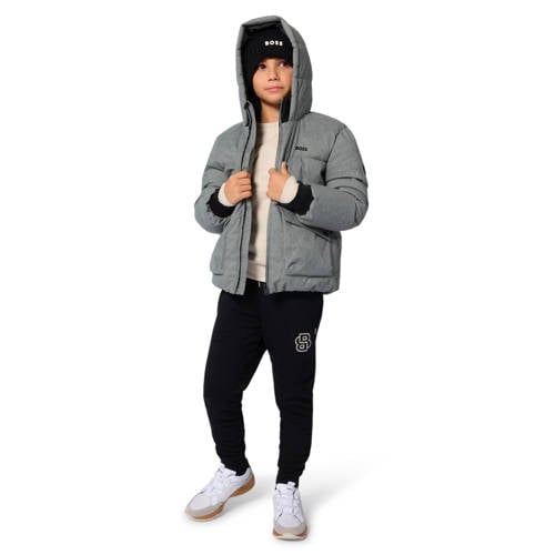 BOSS gewatteerde jas grijs Jongens Polyester Capuchon Effen - maat 128 afbeelding