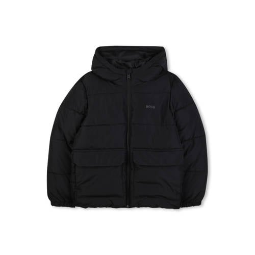 BOSS gewatteerde jas zwart Jongens Polyester Capuchon Effen - maat 140 afbeelding