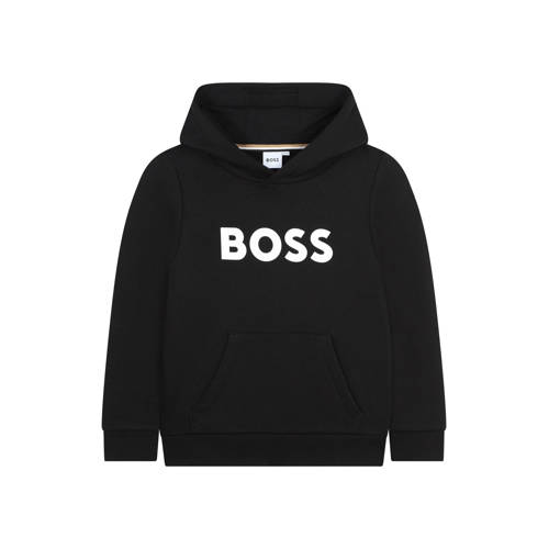 BOSS hoodie zwart Sweater Jongens Katoen Capuchon Tekst - maat 164 afbeelding