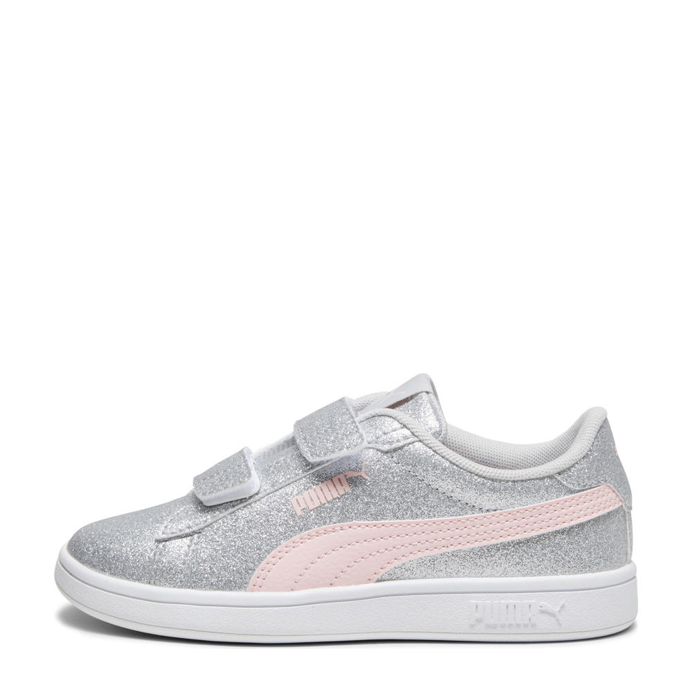 Lichtgrijs en roze jongens en meisjes Puma Smash 3.0 Glitz Glam sneakers van imitatieleer/voering: mesh/voetbed: eva