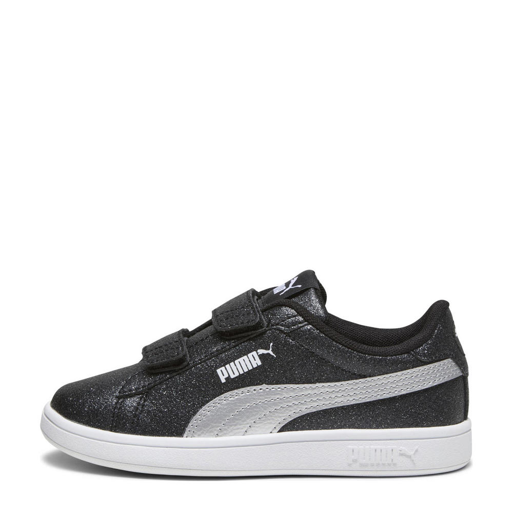 Zwart en zilverkleurige jongens en meisjes Puma Smash 3.0 Glitz Glam sneakers van imitatieleer/voering: mesh/voetbed: eva