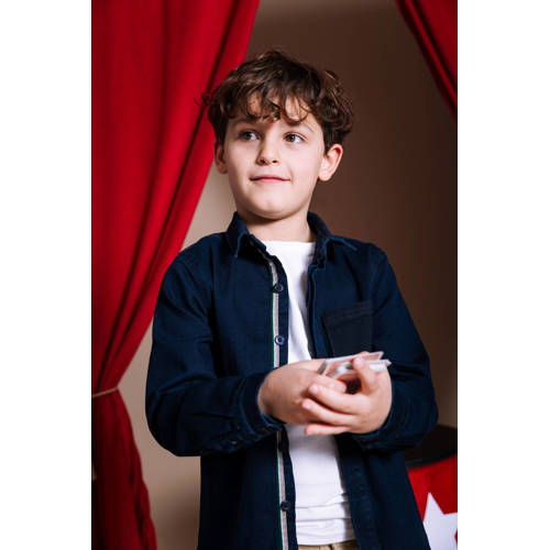 Quapi denim overhemd dark blue denim Blauw Jongens Stretchdenim Klassieke kraag