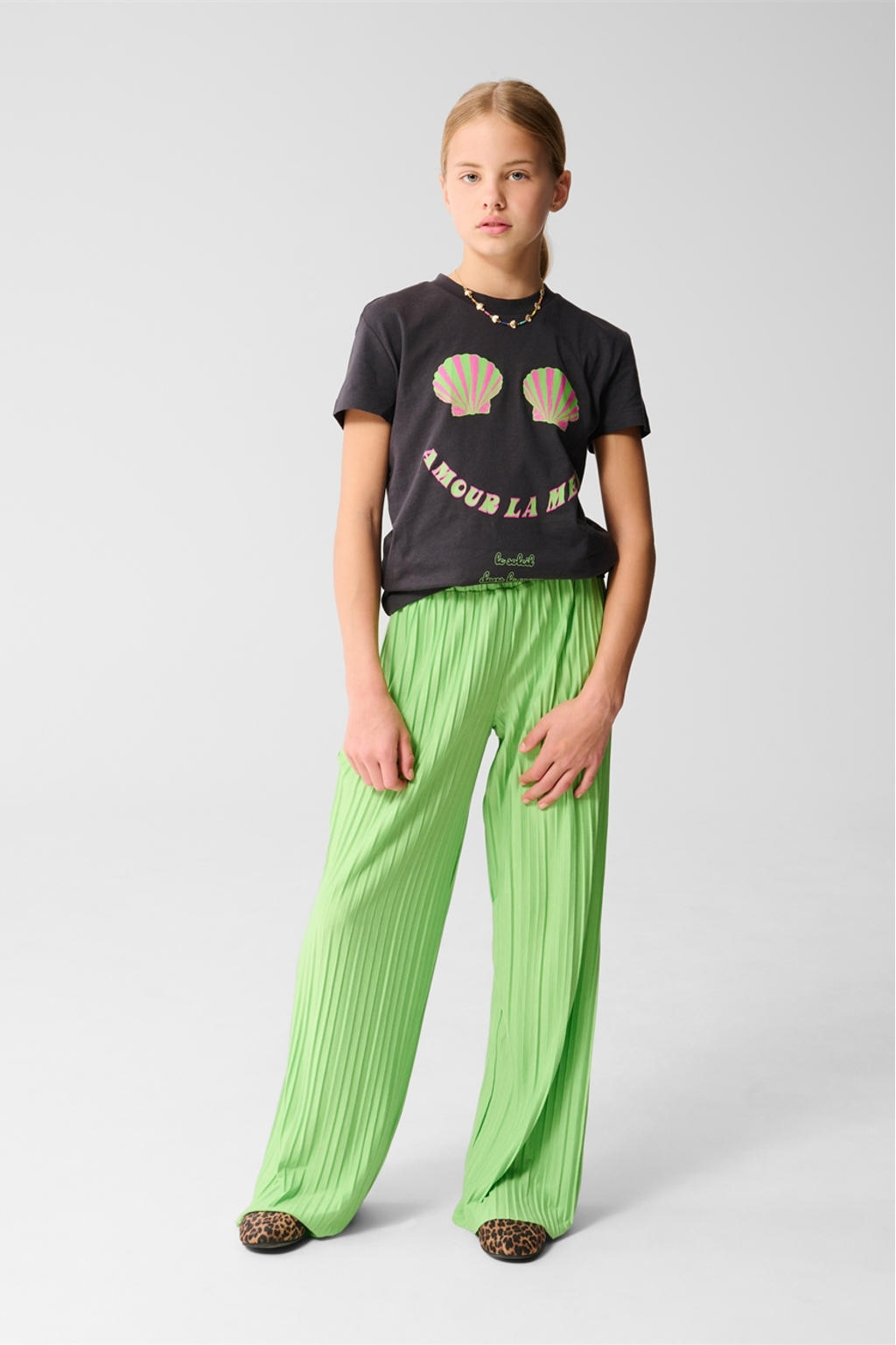 Antraciete meisjes Shoeby T-shirt van katoen met printopdruk, korte mouwen en ronde hals
