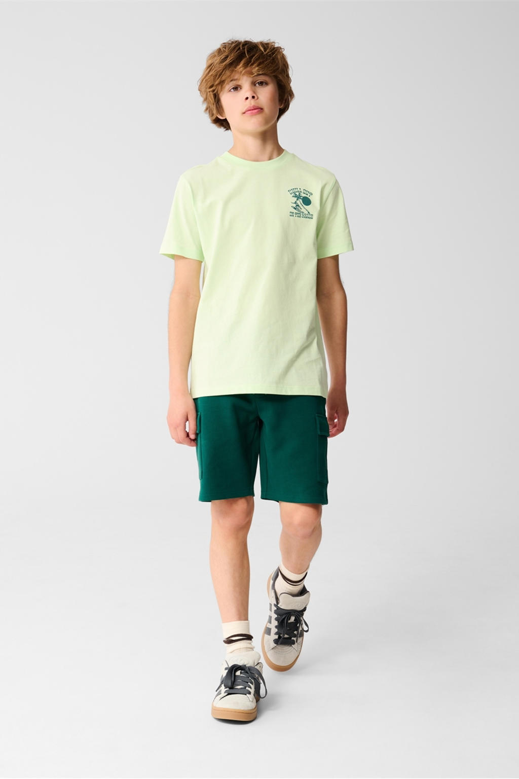 Lichtgroene jongens Shoeby T-shirt van katoen met backprint, korte mouwen en ronde hals