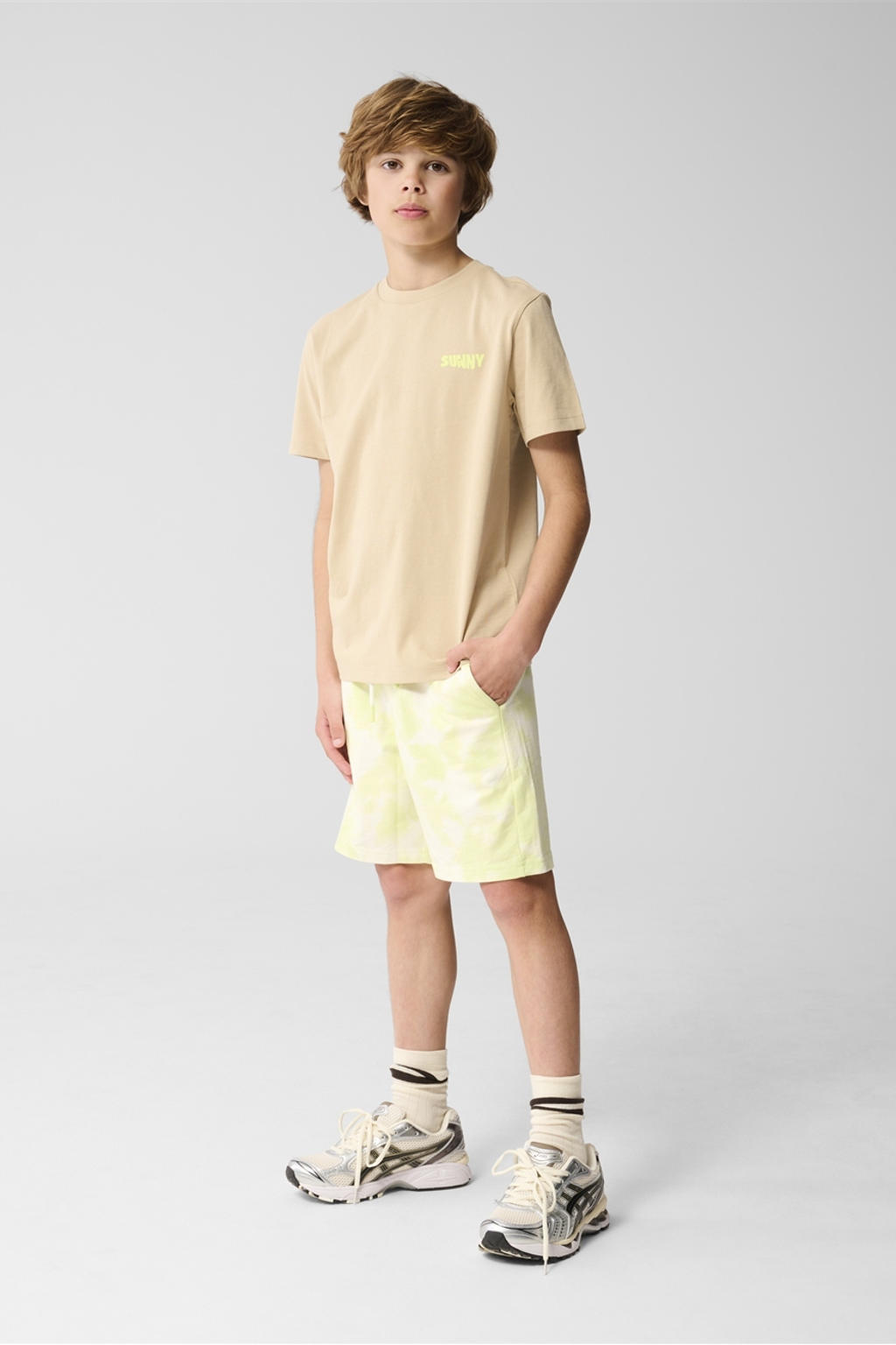 Beige jongens Shoeby T-shirt van katoen met backprint, korte mouwen en ronde hals
