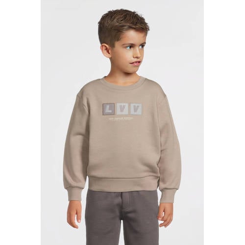 LEVV sweater taupe Bruin Jongens Katoen Ronde hals Printopdruk