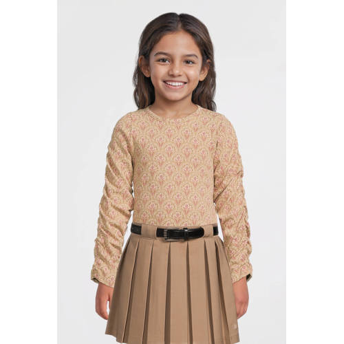 LEVV longsleeve beige Meisjes Katoen Ronde hals Bloemen - maat 128 afbeelding