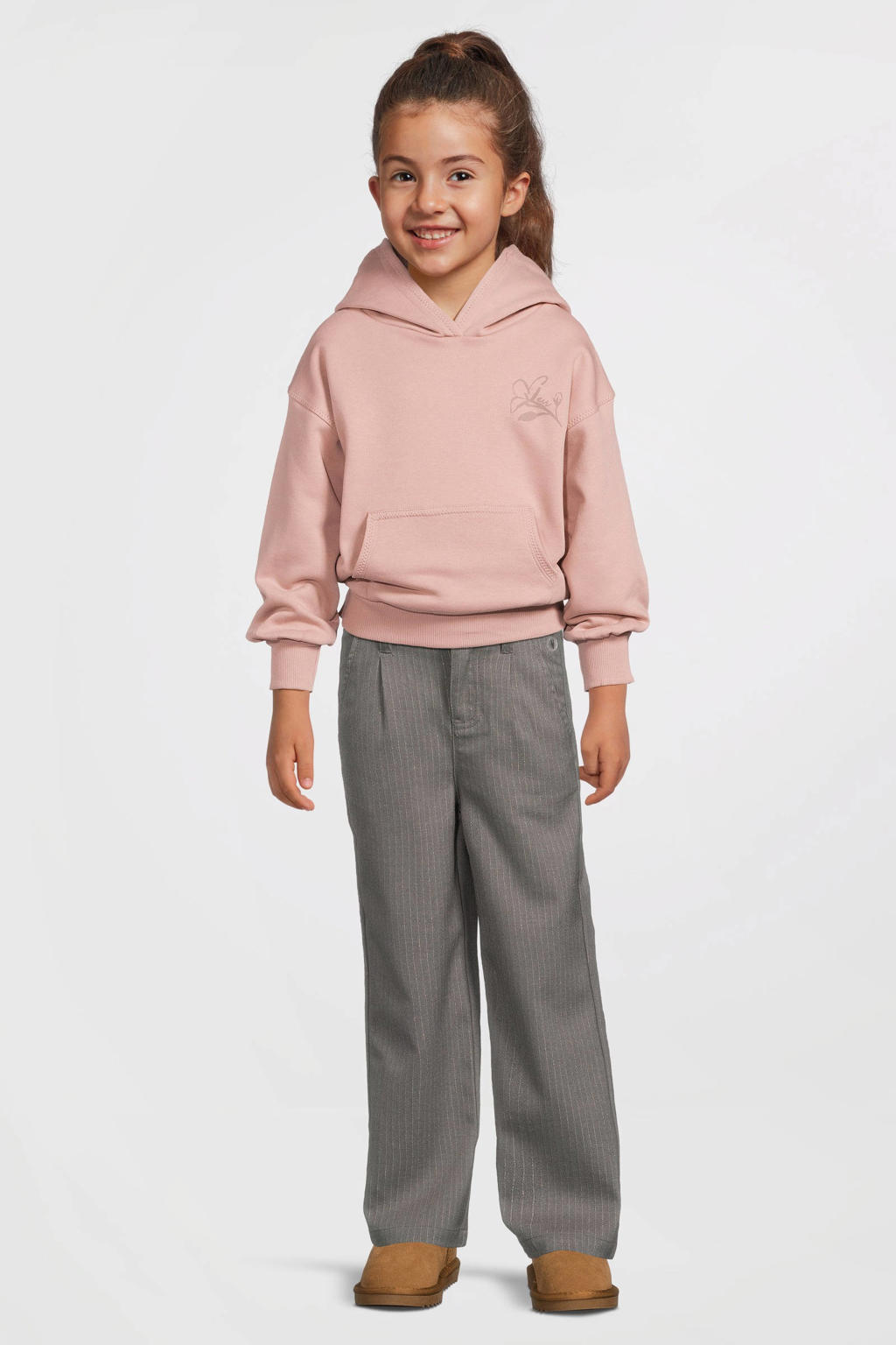 Lichtroze meisjes LEVV hoodie van katoen met printopdruk, lange mouwen en capuchon