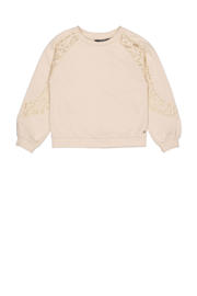 thumbnail: Ecru meisjes LEVV sweater van katoen met effen, lange mouwen, ronde hals en elastische boord