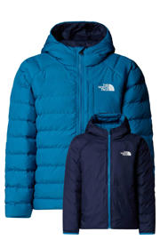 thumbnail: Blauwe jongens The North Face reversible jas Perrito van polyester met effen, lange mouwen, capuchon en ritssluiting