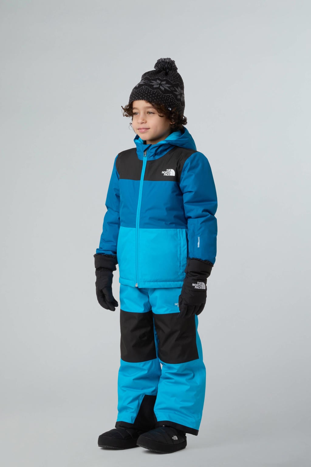 Blauwe jongens en meisjes The North Face ski-jas Freedom van polyester met meerkleurige print, capuchon en ritssluiting