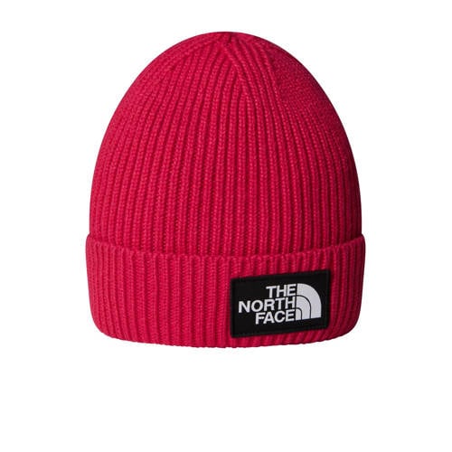 The North Face junior muts Logo Box Cuffed fuchsia Roze Jongens/Meisjes Acryl
