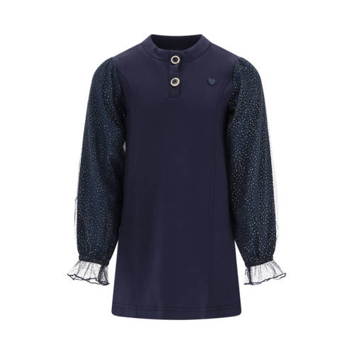 Le Chic korte jurk donkerblauw Meisjes Katoen Opstaande kraag All over print - maat 164 afbeelding